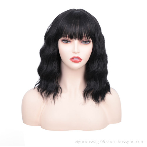 Vigorous Good Quality Cheap Heat Resistant Water Wave Black Pre Plucked Manufacturers Wholesale Synthetic Wig